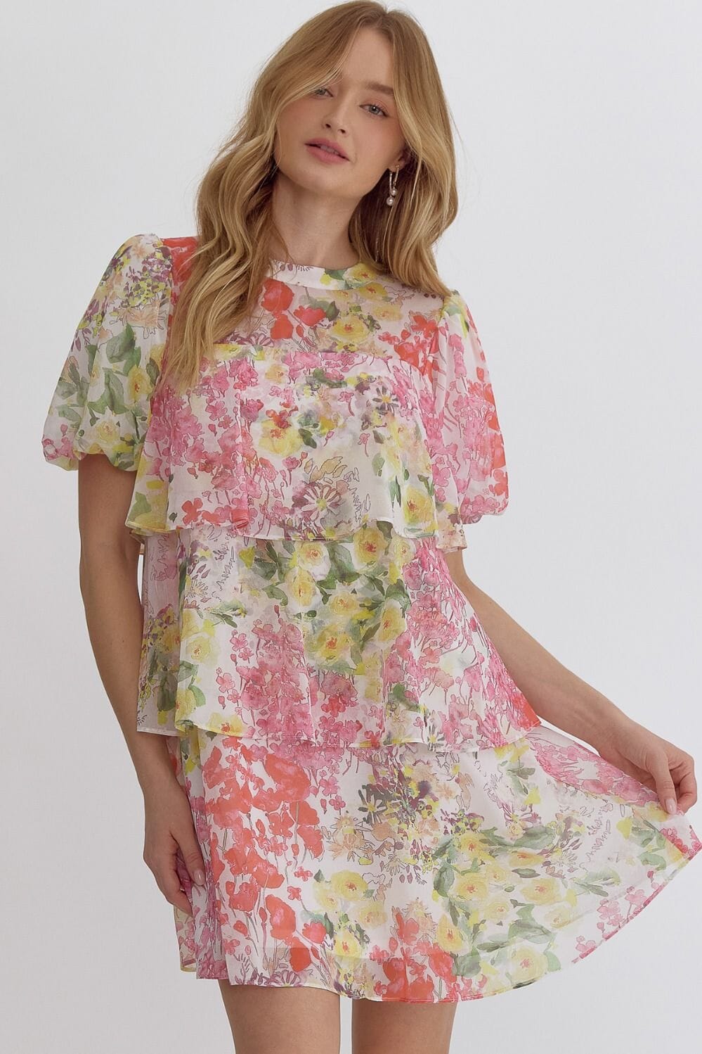 Spring Floral Tiered Chiffon Dress entro 