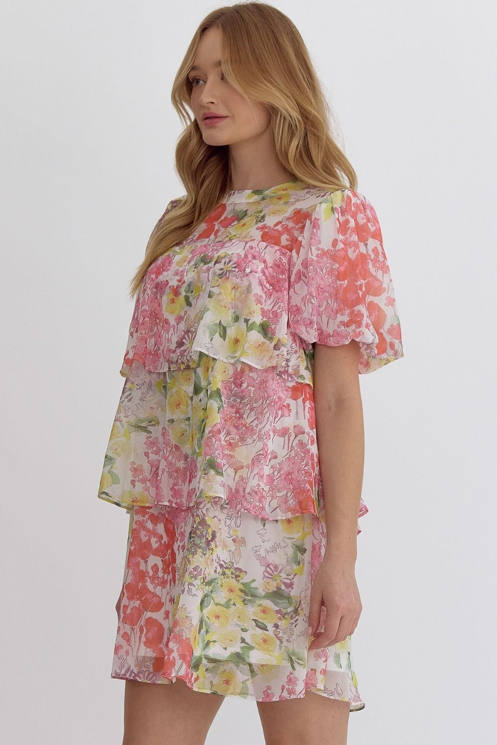 Spring Floral Tiered Chiffon Dress entro 