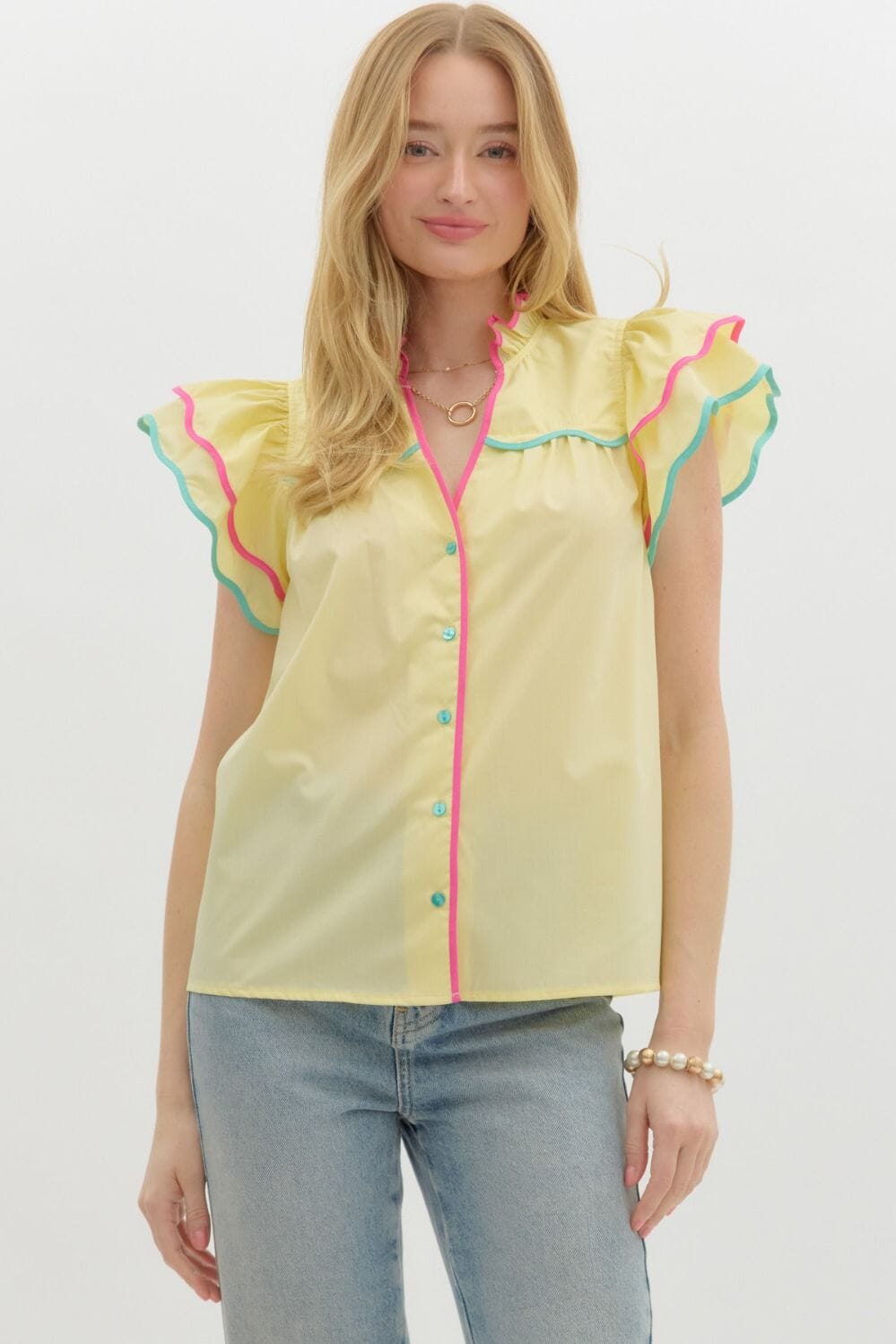 Spring Poplin Button Down Top Entro 