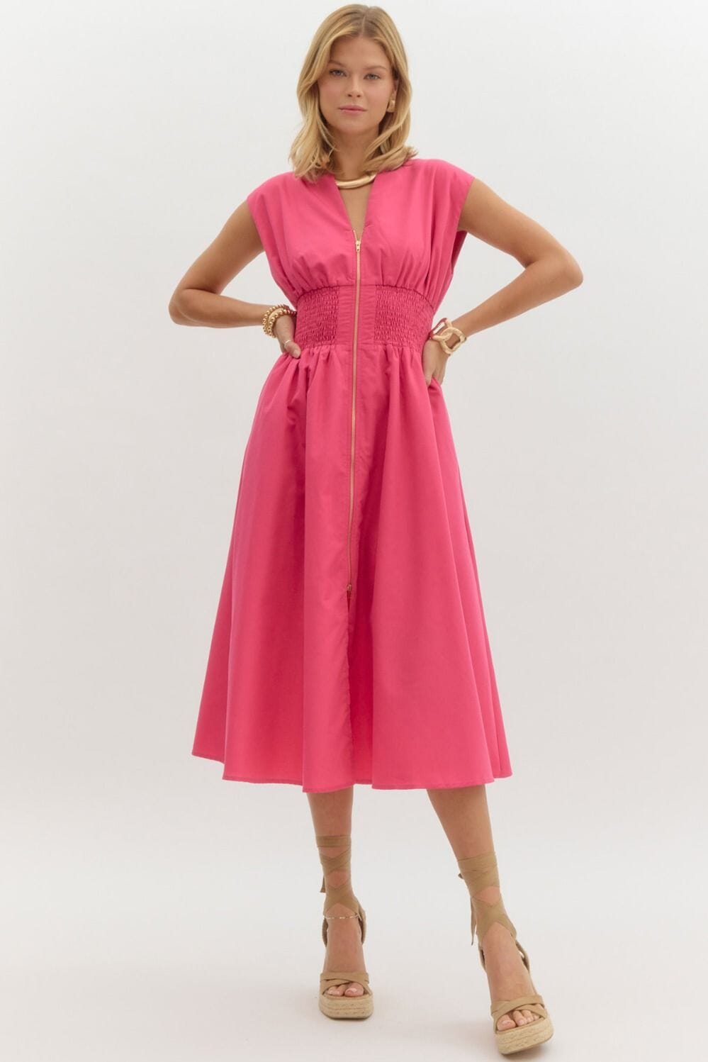 Spring Poplin Dual Zipper Dress Entro 