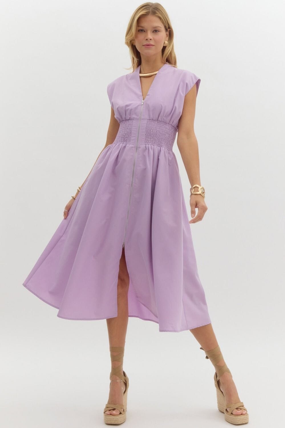 Spring Poplin Dual Zipper Dress Entro 