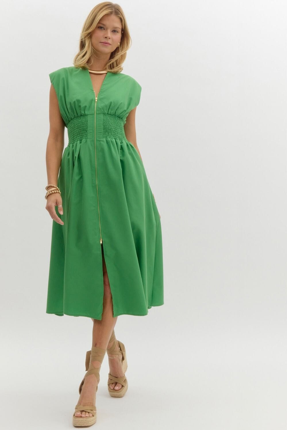 Spring Poplin Dual Zipper Dress Entro 