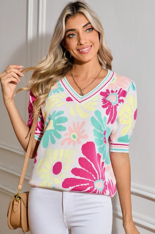 Spring Retro Floral Sweater Shewin 