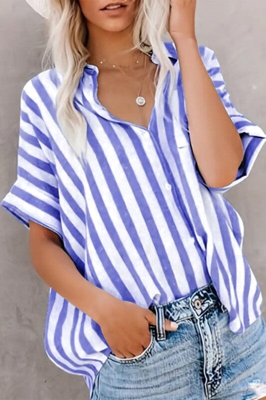 Spring Striped Button Down SS Top Asia Direct 