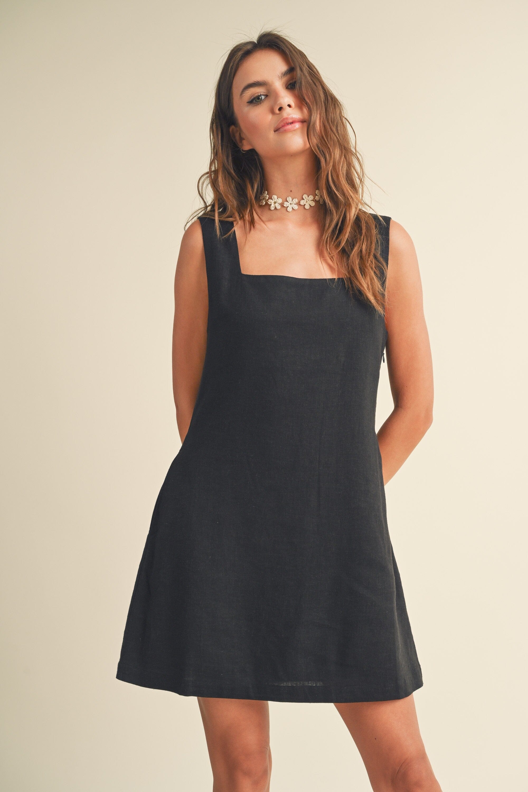 Square Neck Linen Dress miou muse 