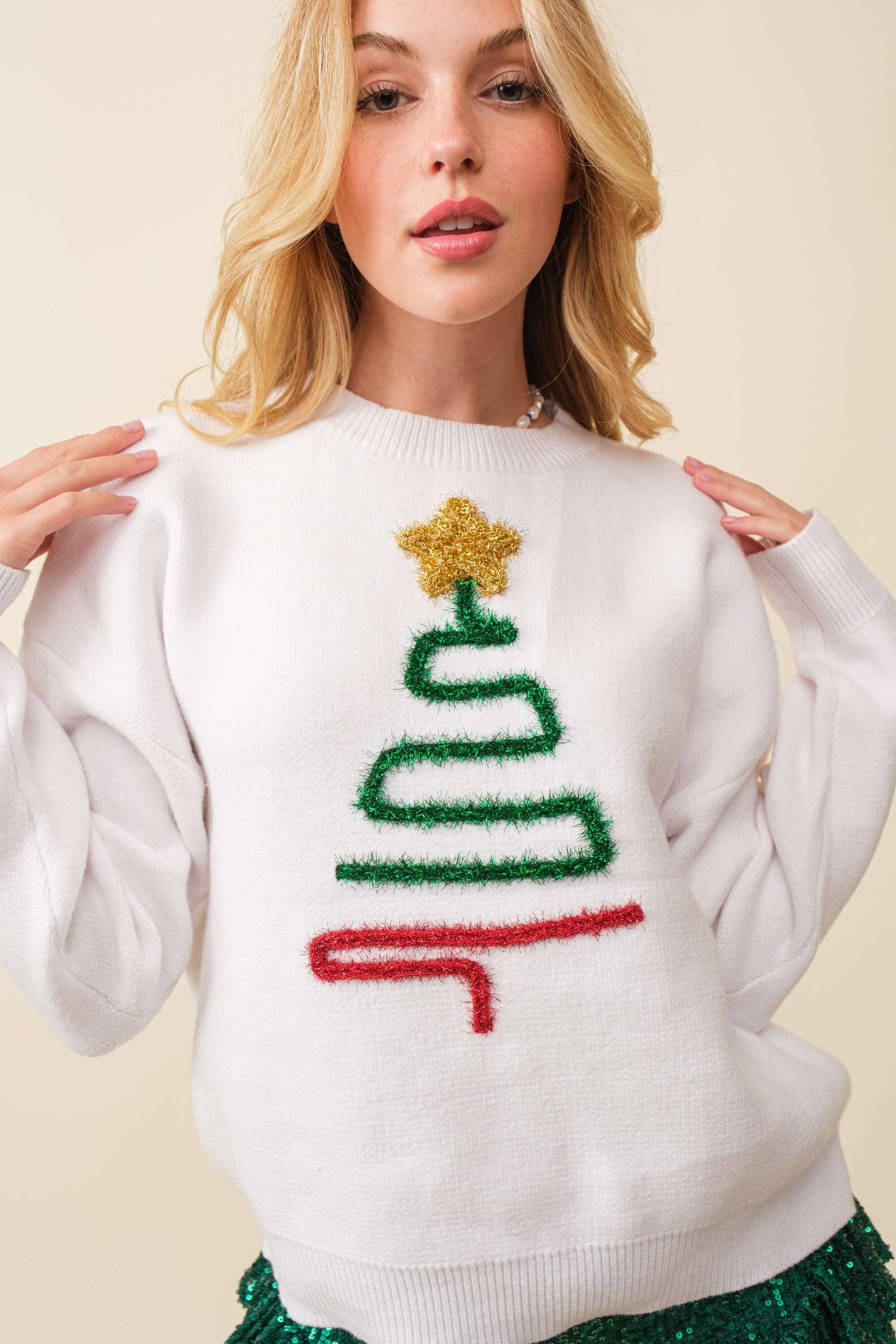 Squiggle Tree Tinsel Sweater Main Strip 