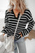 Stand Neck Long Sleeve Striped V-Neck Sweater kentce 