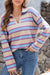 Stand Neck Long Sleeve Striped V-Neck Sweater kentce 