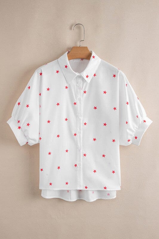 Star Button Up Puff Sleeve Top Shewin 