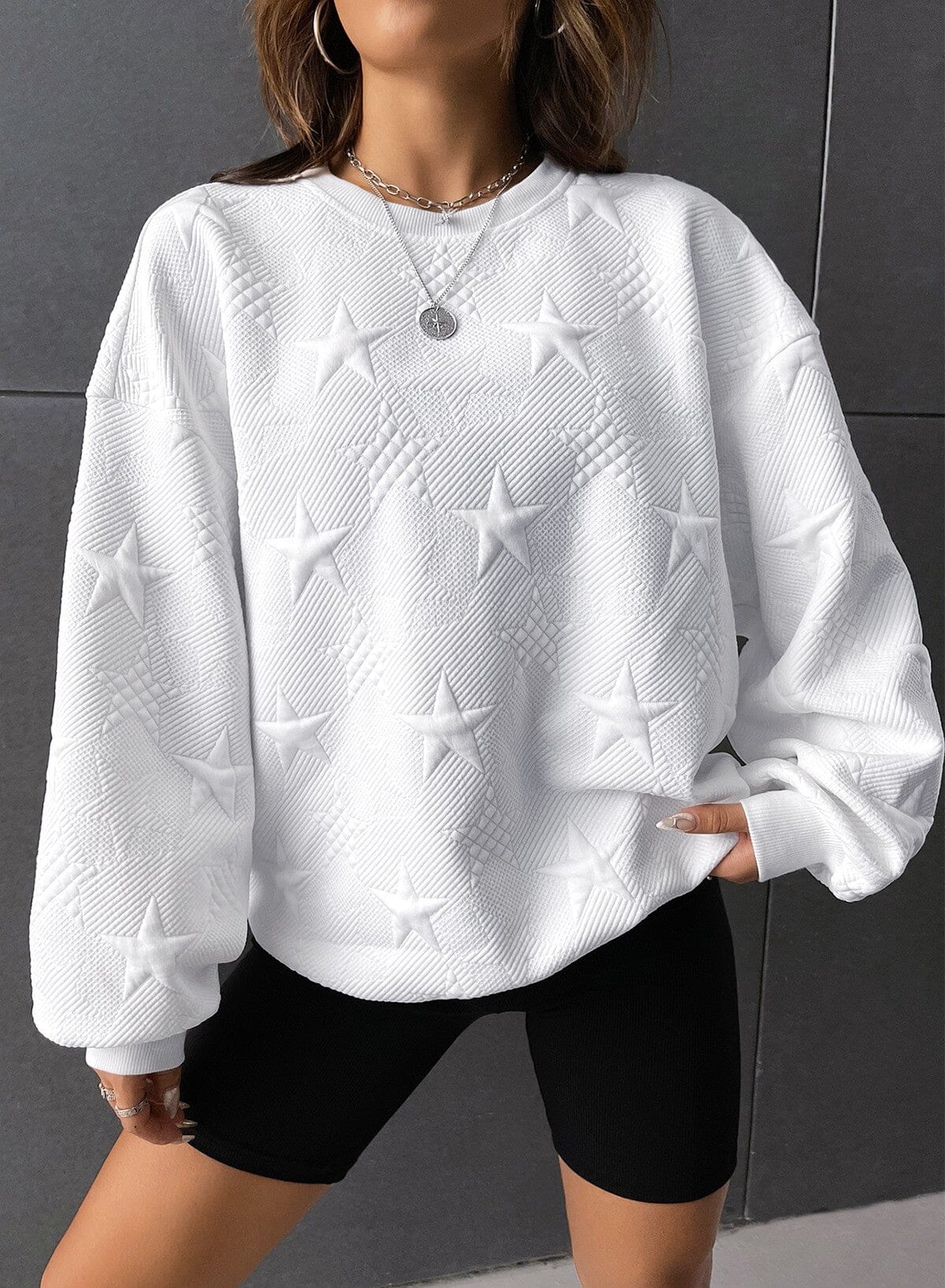 Star Embossed Sweatshirt Shewin 