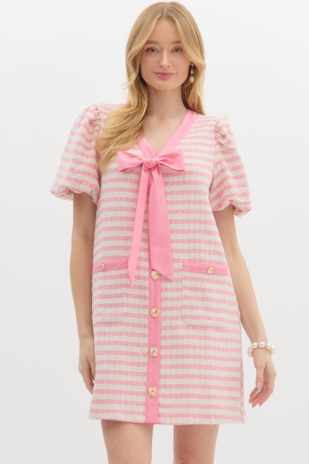 Striped Bow Front Dress Entro 