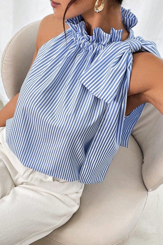 Striped Bow Shoulder Top Shewin 