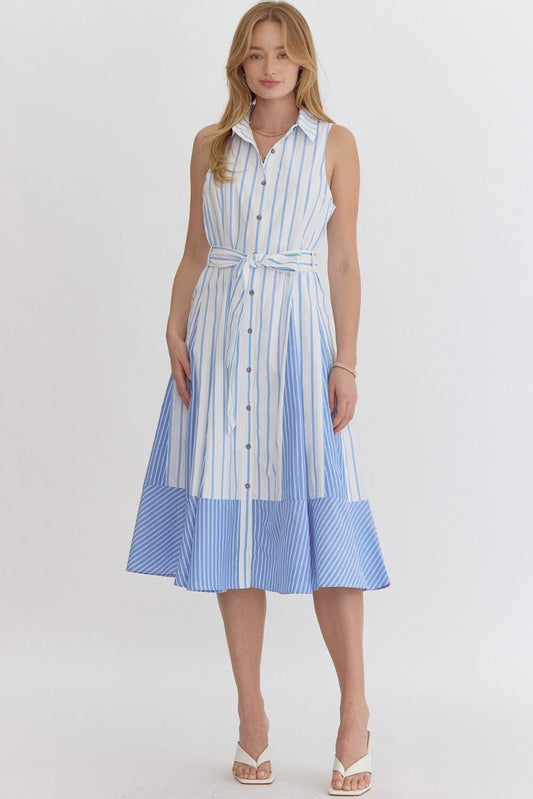Striped Collared Button Down Midi entro 