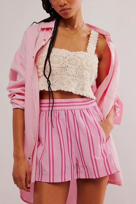 Striped Elastic Waist Shorts Mayah Overseas 