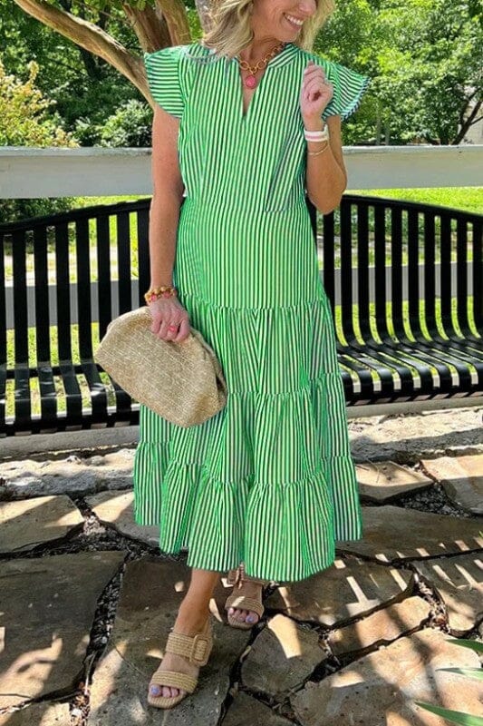 Striped Flutter Sleeve Maxi Wholesalesir small Green 