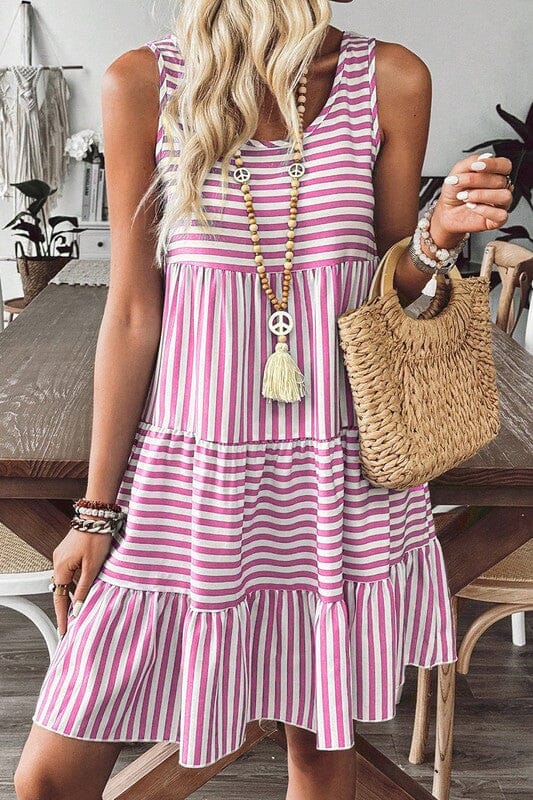 Striped Knit Tank Dress Shewin small Pink 