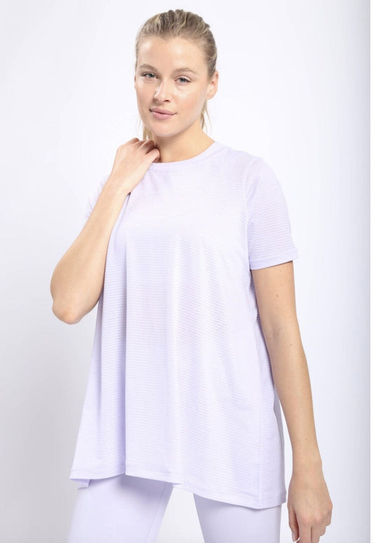 Striped Mesh Active Longline Shirt with Keyhole Back Spring 2024 Surf City Imports 
