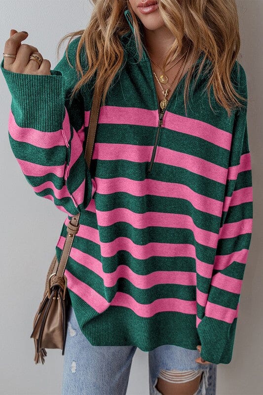 Striped Quarter Zip Sweater Shewin 