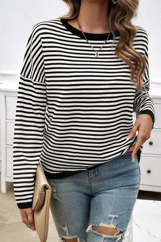 Striped Round Neck Knit Top Asia Direct 
