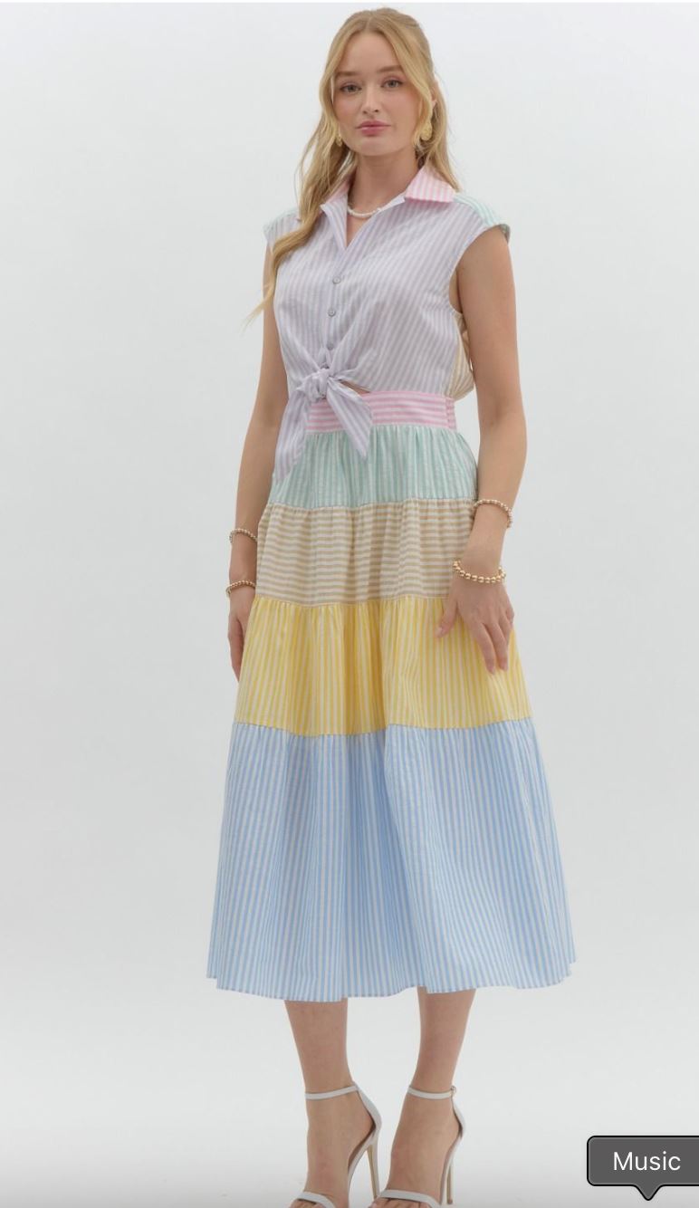 Striped Tiered Colorblock Midi entro 