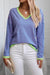 Striped V Neck Dropped Shoulder Sweater Asia Direct 