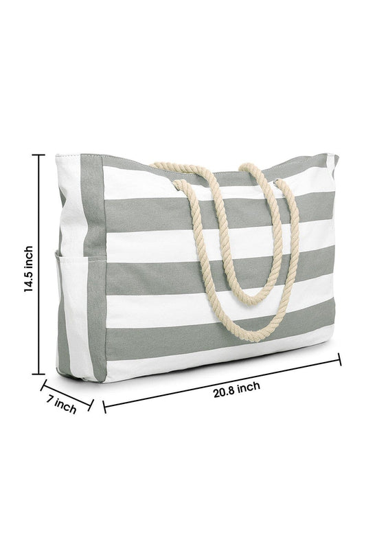 Striped Waterproof Canvas Beach Tote shewin 