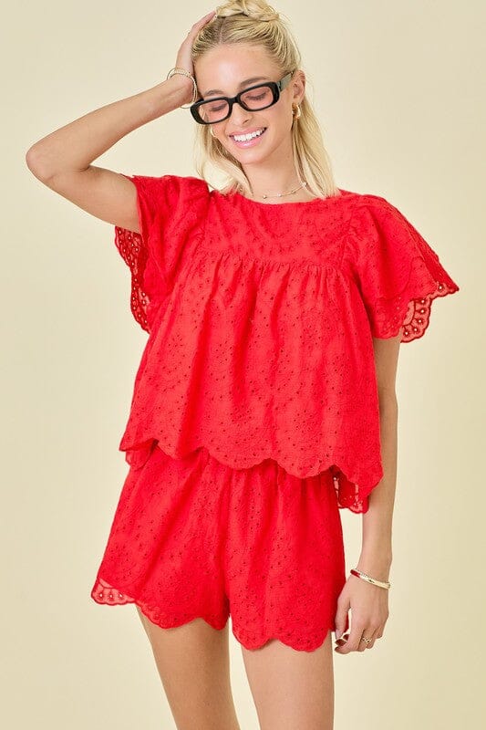 Summer Eyelet Short Set day + moon small Red 