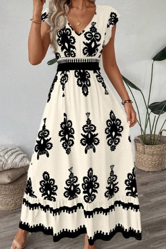Summer Special - Boho Flutter Sleeve Maxi Wholesalesir small Cream 