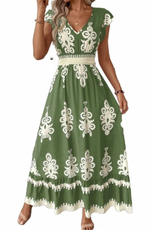 Summer Special - Boho Flutter Sleeve Maxi Wholesalesir small Green 
