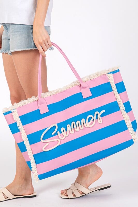 Summer Striped Tote Wona Trading Pink/Blue 