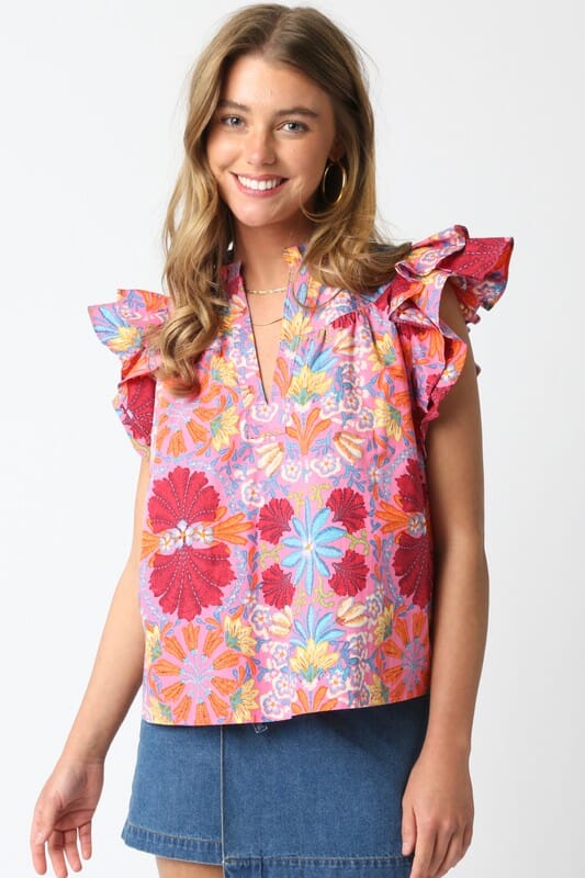 Sutton Floral Top Olivaceous 