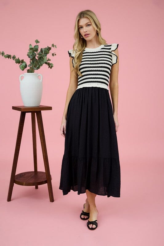Sweater Top Mixed Media Midi Blu Pepper 