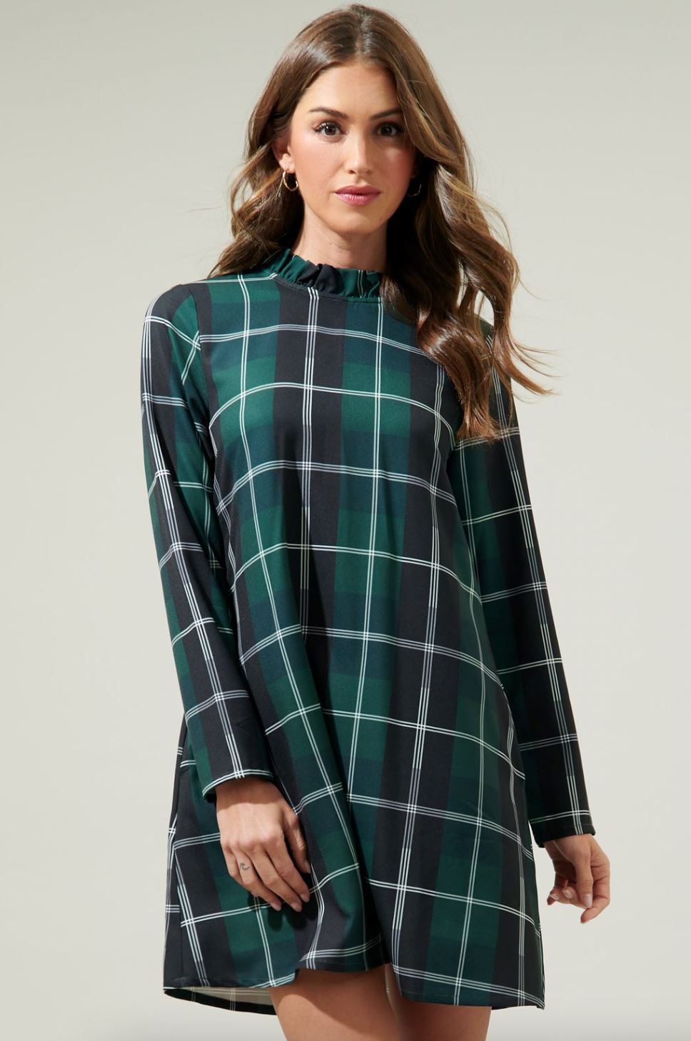 Sweet Beyond Long Sleeve Plaid Mini Dress Sugarlips 