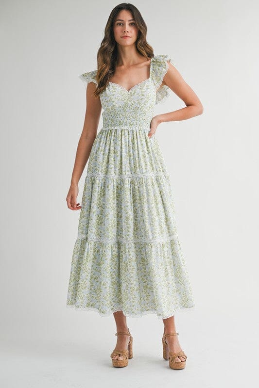Sweet Blue Floral Maxi with Flutter Sleeves Mable 