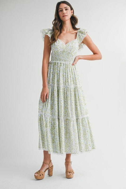 Sweet Blue Floral Maxi with Flutter Sleeves Mable 