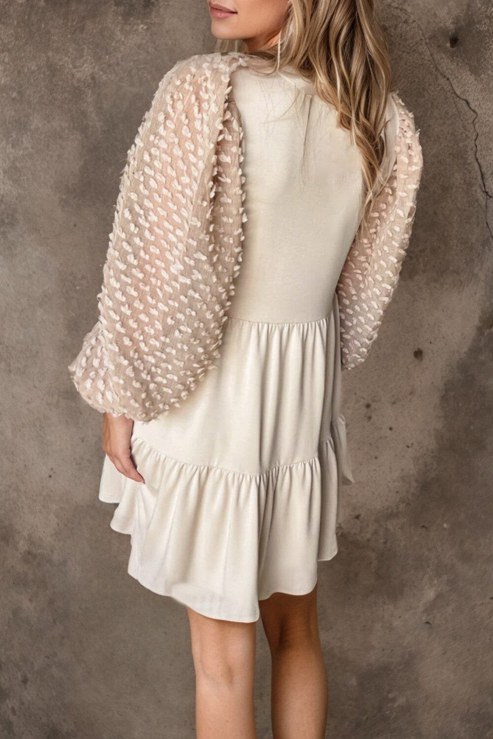 Swiss Dot Lantern Sleeve Mini Tiered Dress Kentce 