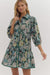 Teal Floral 3/4 Sleeve Dress with Ric Rac Trim Entro 