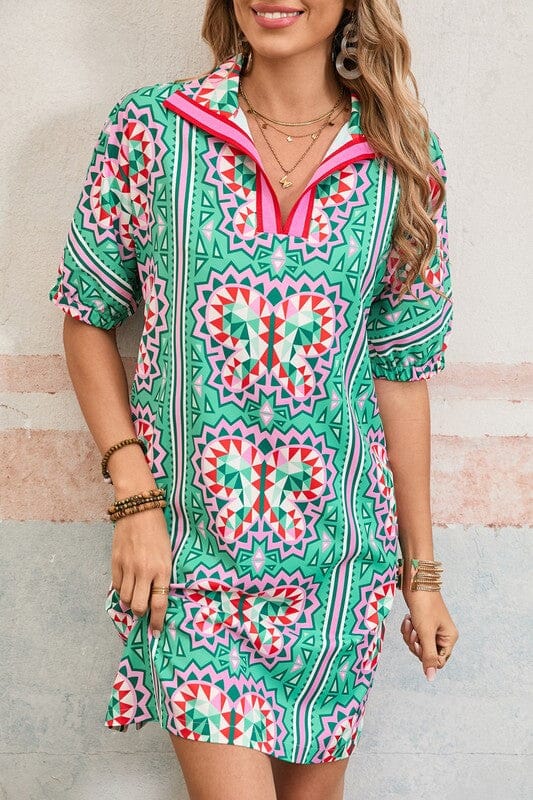 Teal Geometric Dress Shewin 