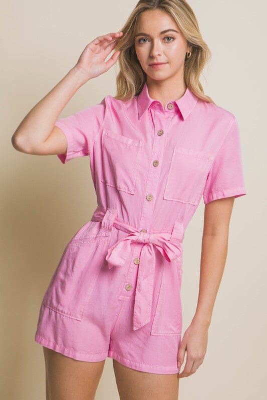 Tencel Tie Waist Utility Romper love tree 