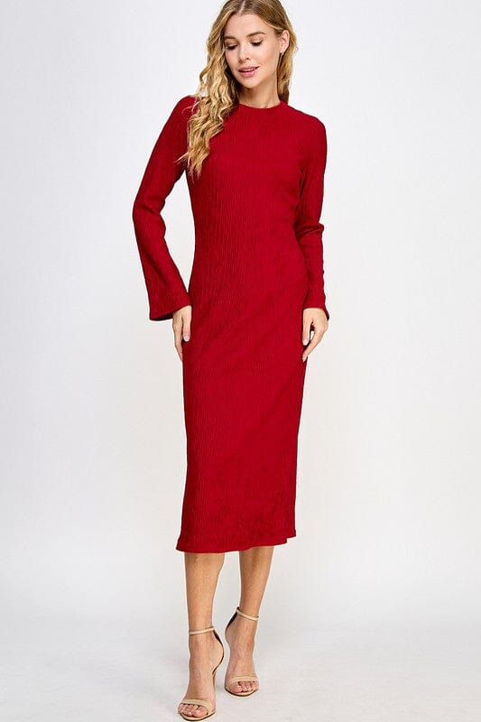 Textured Flare Sleeve Midi 2 hearts 