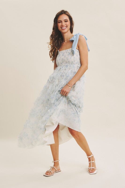 Textured Floral Tie Shoulder Midi in february 
