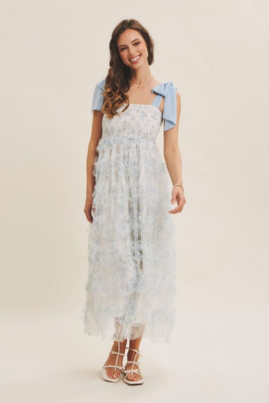 Textured Floral Tie Shoulder Midi in february 