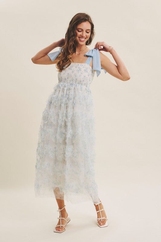 Textured Floral Tie Shoulder Midi in february 