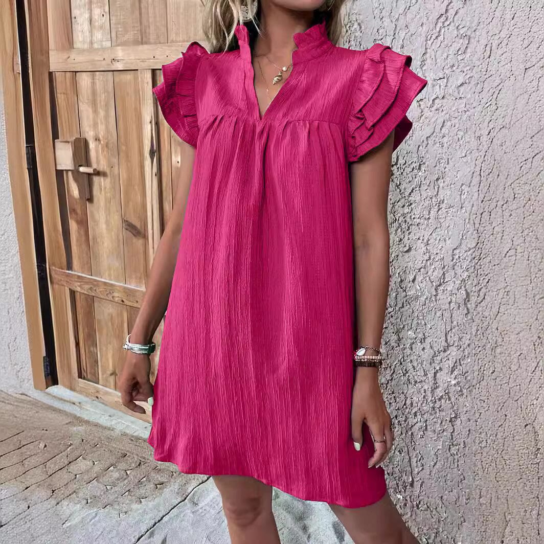 Textured Flutter Sleeve Dress lily clothing small Hot Pink 