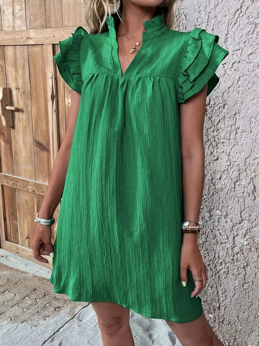 Textured Flutter Sleeve Dress lily clothing small Kelly Green 