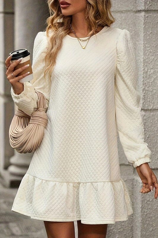 Textured Ivory Skater Dress Shewin 