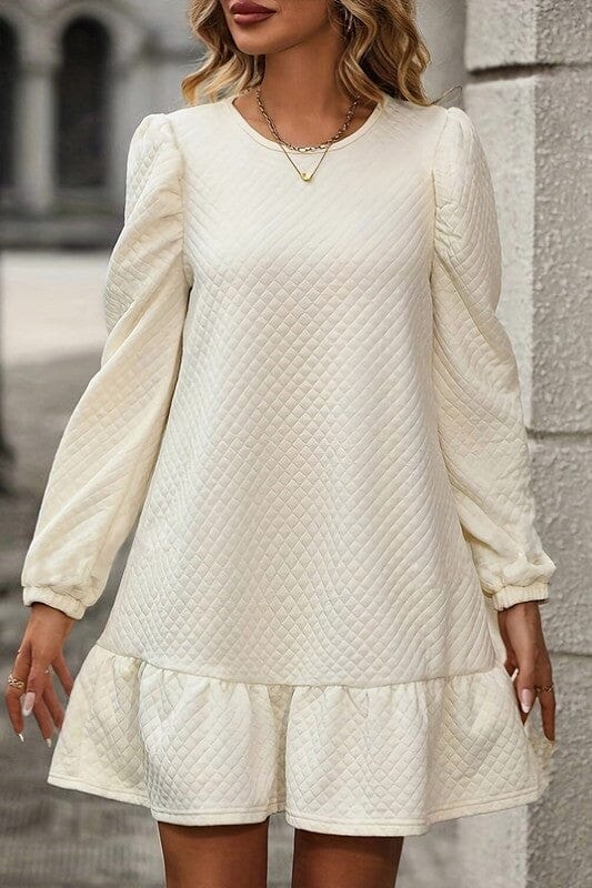Textured Ivory Skater Dress Shewin 
