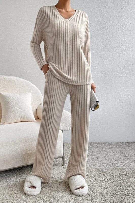 Textured Ribbed Knit Long/Long Set Asia Direct 