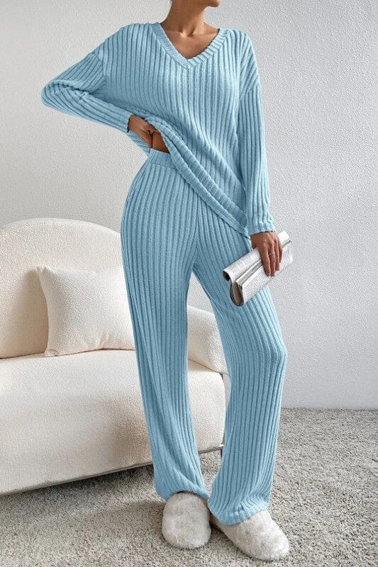 Textured Ribbed Knit Long/Long Set Asia Direct 