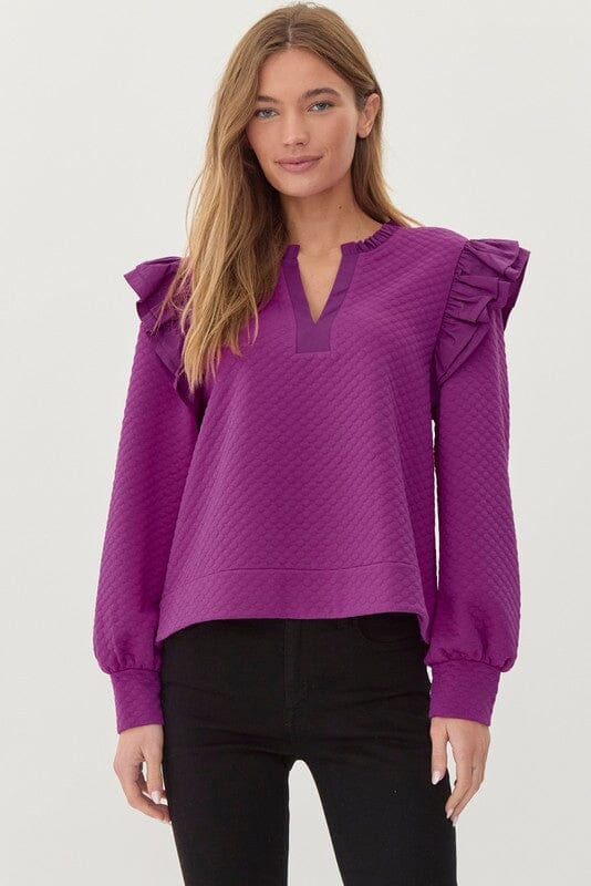 Textured Ruffle Shoulder Top jodifl 